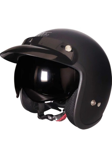 Motosiklet Chopper Cruiser Kaskı Yarım Açık Kask ABS Malzeme Ce Onaylı Güneş Vizörlü Motor Kask Mat Siyah