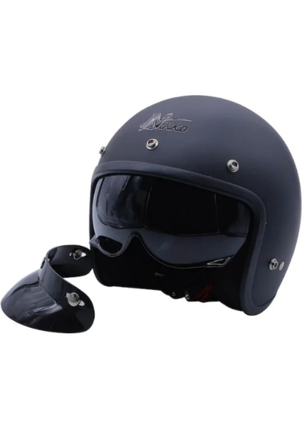 Motosiklet Chopper Cruiser Kaskı Yarım Açık Kask ABS Malzeme Ce Onaylı Güneş Vizörlü Motor Kask Mat Siyah