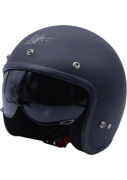 Motosiklet Chopper Cruiser Kaskı Yarım Açık Kask ABS Malzeme Ce Onaylı Güneş Vizörlü Motor Kask Mat Siyah