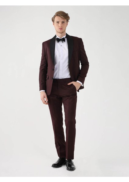 Bordo Erkek Slim Fit Sivri Yaka Smokin Takım indirimleri