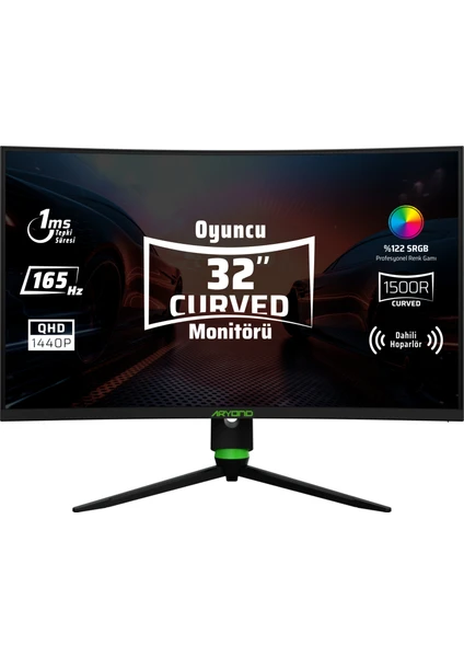 Aryond A32 V1.3 31.5 Inç Qhd 2560X1440 165 Hz 1 Ms Ince Çerçeve Hoparlörlü Curved Oyuncu Monitörü