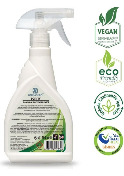 Purity Banyo ve Tuvalet Temizleyici 500ML Vegan ve Helal ve Çevre Dostu