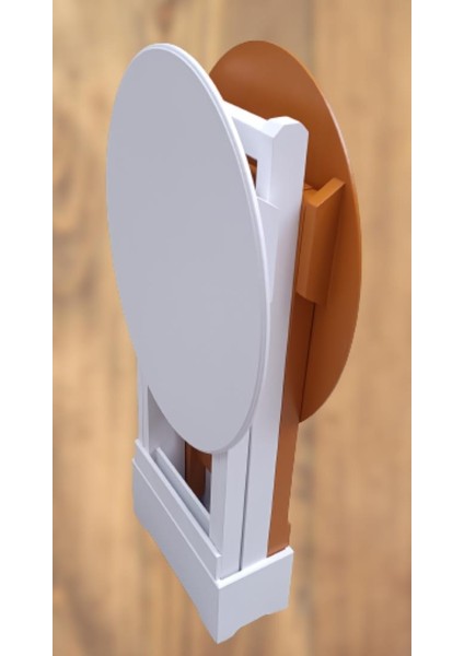 Çanta Zigon Sehpa Oval Model Ikili Takım Ahşap Mdf Hardal ve Beyaz Renk Uyumu El Yapımı