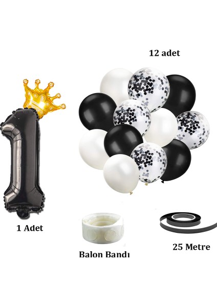 Rakam Siyah Folyo Balon, Kral Tacı ve Konfetili Siyah Balon Seti fiyatları