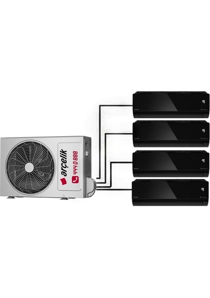 A 9000 BTU + 9000 BTU + 9000 BTU + 18000 BTU İç Ünite (1 adet Dış Ünite = 4 adet İç Ünite) 30000 BTU 1+4 Multi Inverter Klima