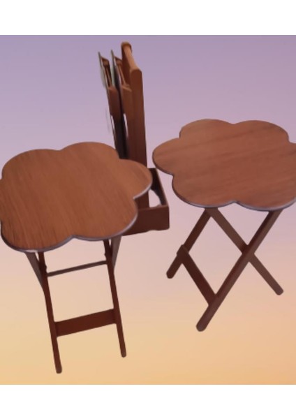 Çanta Zigon Sehpa Papatya Dörtlü Model Ahşap Mdf Ceviz Renk Uyumu El Yapımı