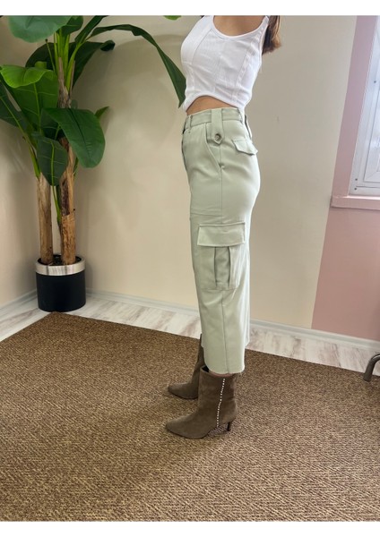 Premium Yırtmaç Detaylı Midi Boy Kargo Etek