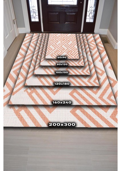 Çıkış Yolu Turuncu Renkli Halı Geometrik Oturma Odası Halısı Modern Salon Halı