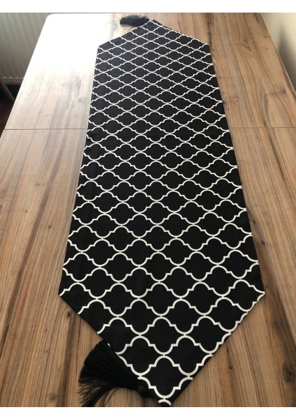 Siyah Zemin Beyaz Moroccan Desenli Runner fiyatları