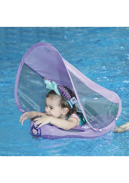Mambobaby Yeni Bebekler Için Desenli Güneş Korumalı -Gölgelikli Emniyet Kilitli Güvenli Çocuk Yüzme Can Simidi-Denizkızı