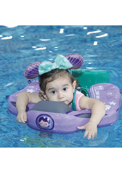 Mambobaby Yeni Bebekler Için Desenli Güneş Korumalı -Gölgelikli Emniyet Kilitli Güvenli Çocuk Yüzme Can Simidi-Denizkızı