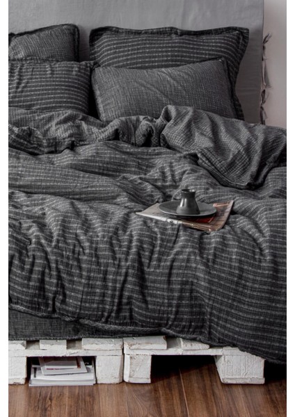 Tara Çift Kişilik Nevresim Takımı %100 Organik Pamuk Müslin Antrasit 200X220 cm fiyatları