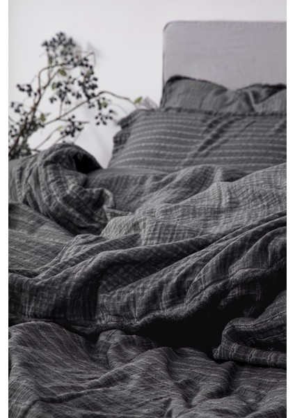 Tara Çift Kişilik Nevresim Takımı %100 Organik Pamuk Müslin Antrasit 200X220 cm modelleri