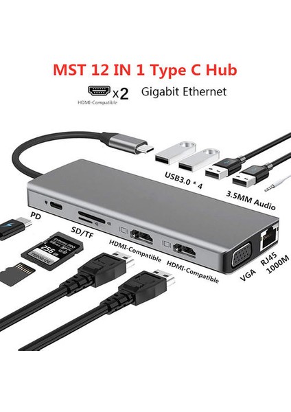 Dock Station Çift HDMI Uyumlu 4 K Çift Monitör USB C Adaptörü USB 3.0 VGA RJ45 Pd Için Macbook Pro Tipi C Docking Dizüstü Yer Yapma Istasyonları (Yurt Dışından)