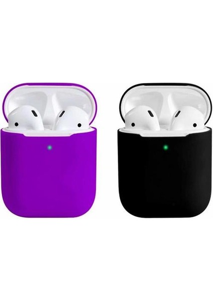 2 Paket Uyumlu Durumda Ultra Ince Yumuşak Kapak Silikon Koruyucu Cilt Apple Airpod Için 1 2 Durumda (Mor * Siyah) (Yurt Dışından)
