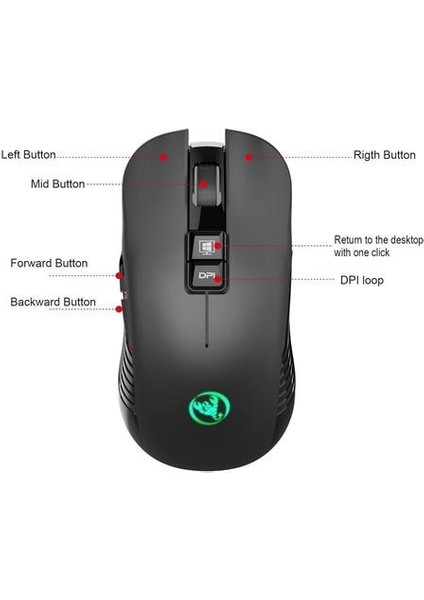 Siyah Kablosuz Fare Düğmesi 3600 Dpı Şarj Edilebilir Dilsiz Fare Tip C Adaptörü MacBook Laptop Gamer Gaming Için USB Alıcısı (Yurt Dışından)