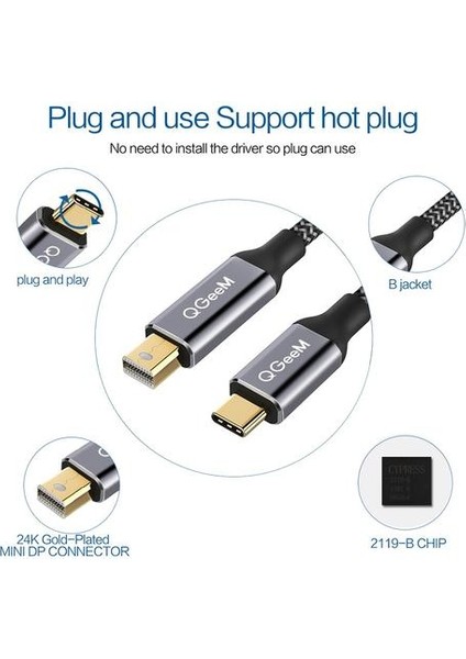 Siyah USB Tipi C 3.1 Mini Displayport Kablosu Dp 4 K 60Hz Hdtv Dönüştürücü Adaptörü Macbook Huawei Mate 10 Kablo Için (Yurt Dışından)