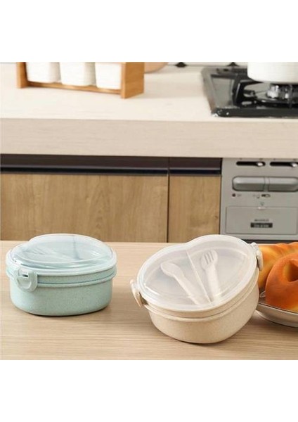 3pcs Buğday Saman Çatal Bıçak Takımı, Mühürlü Plastik Kalp Şeklindeki Öğrenci Japonca Öğle Yemeği Kutusu (Yurt Dışından)