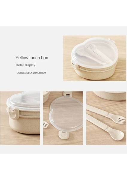 3pcs Buğday Saman Çatal Bıçak Takımı, Mühürlü Plastik Kalp Şeklindeki Öğrenci Japonca Öğle Yemeği Kutusu (Yurt Dışından)
