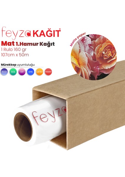 Feyza Kağıt® Premium 1 .hamur Mat Kağıt Afiş Kağıdı 160 gr Rulo 107 cm x 50MT (1 Rulo)