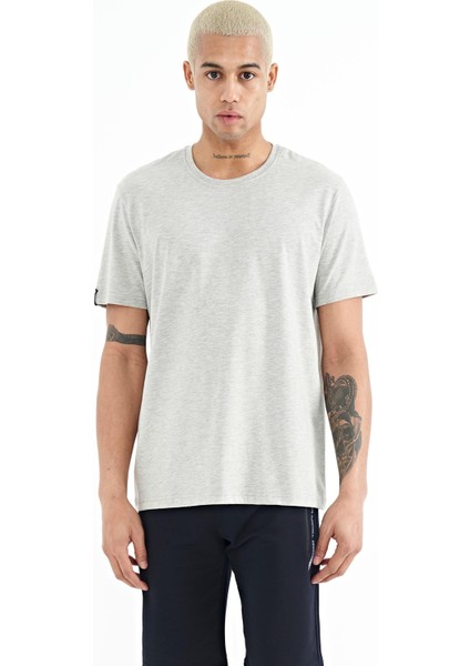 Gri Melanj Erkek Basic Kısa Kol Standart Kalıp O Yaka T-shirt - 87911
