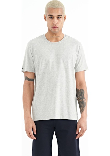Gri Melanj Erkek Basic Kısa Kol Standart Kalıp O Yaka T-shirt - 87911