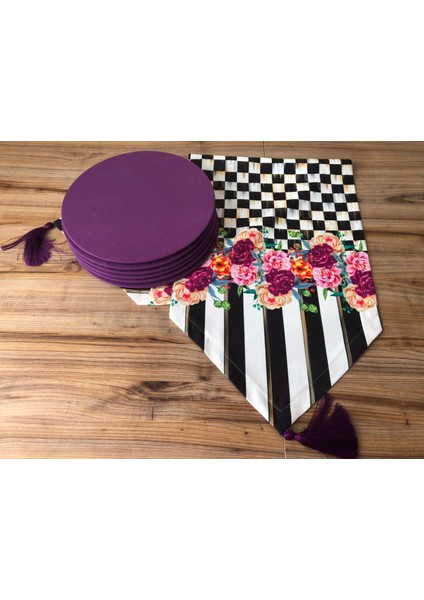 Trend Yuvam Mor Gül Desenli Runner & Mor Supla