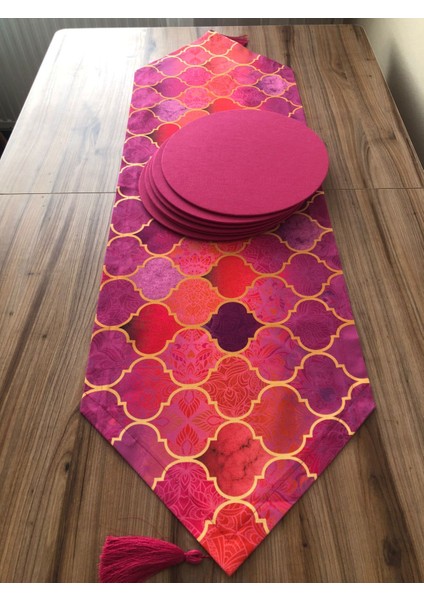 Pembe Moroccan Desenli Runner & Supla