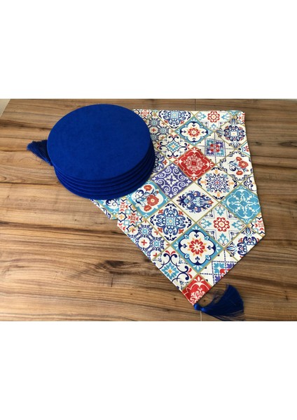 Seramik Desenli Runner & Saks Mavi Supla