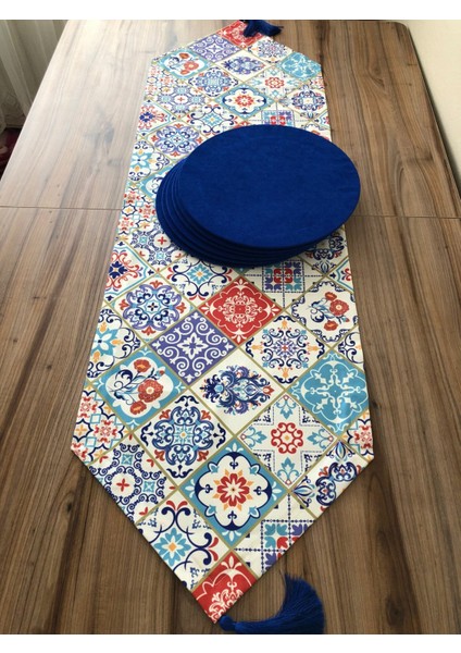 Seramik Desenli Runner & Saks Mavi Supla