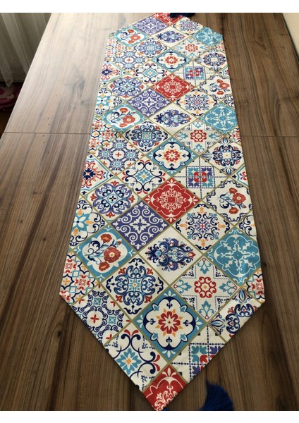 Seramik Desenli Runner & Saks Mavi Supla