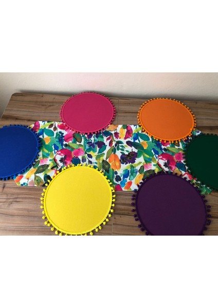 Suluboya Desenli Runner & Ponponlu Supla