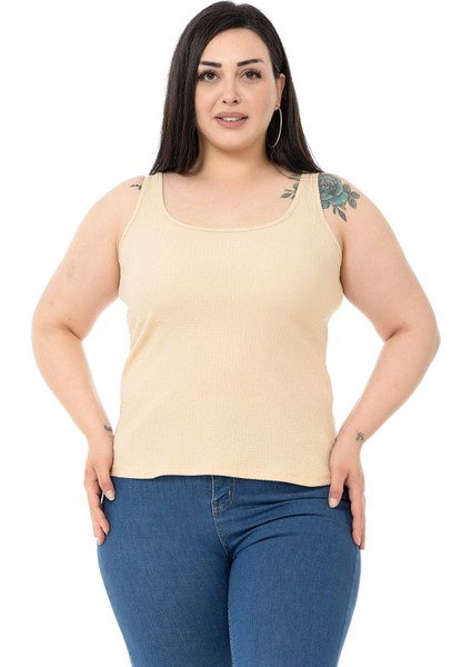 Büyük Beden Askılı Bürümcük Bej Body