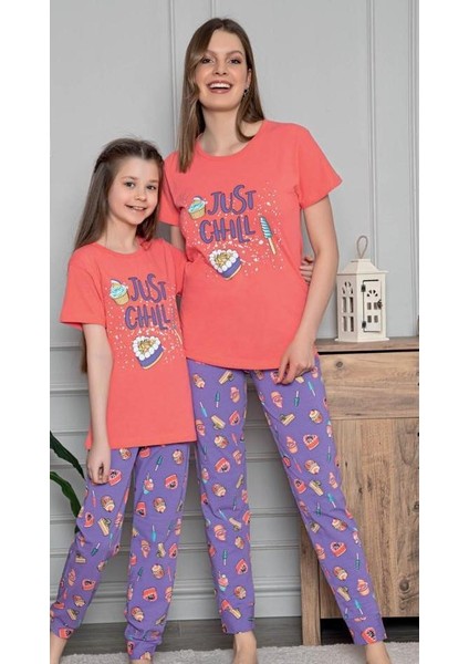 2944 Genç Bayan Kısa Kol Pijama Takımı Turuncu - S