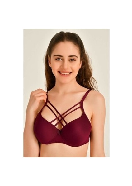 1014 Çapraz Silikonlu Sütyen Bordo - 75