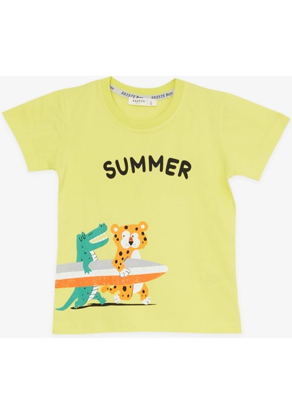 Girls & Boys Erkek Çocuk Şortlu Takım Yaz Temalı Sörfçü Hayvanlar Baskılı 1-4 Yaş, Sarı modelleri