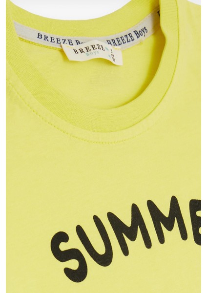 Girls & Boys Erkek Çocuk Şortlu Takım Yaz Temalı Sörfçü Hayvanlar Baskılı 1-4 Yaş, Sarı indirimleri