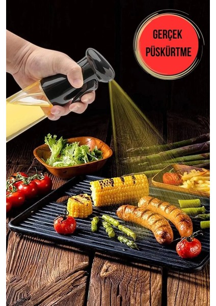 Büyük Sprey Yağdanlık, Airfryer Püskürtmeli Sprey Cam Şişe Ayçiçek Zeytinyağı Sirkelik 350 Ml
