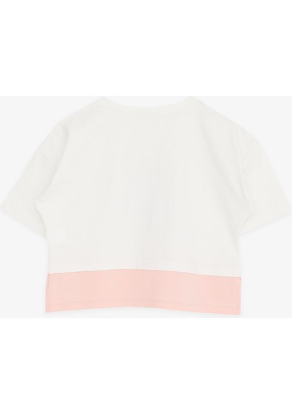 Kız Çocuk Crop Tişört Yazı Baskılı Yanları Yırtmaçlı 9-14 Yaş, Ekru indirimleri