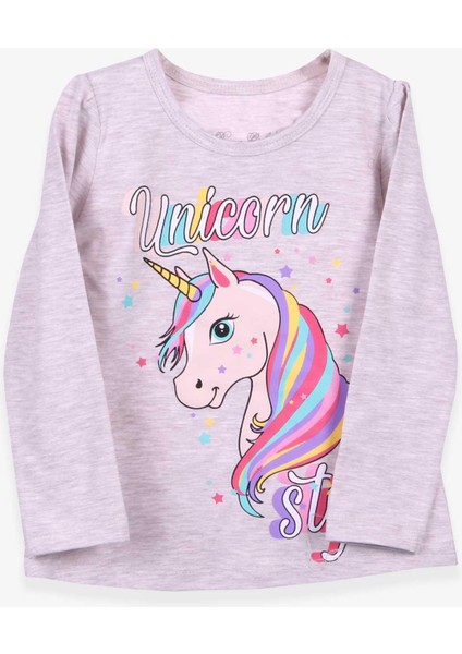 Kız Çocuk Uzun Kollu Tişört Unicorn 2-6 Yaş, Bej Melanj