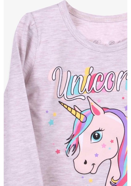 Kız Çocuk Uzun Kollu Tişört Unicorn 2-6 Yaş, Bej Melanj
