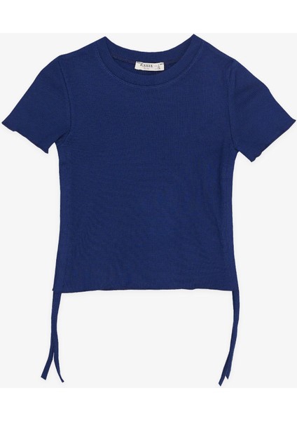 Kız Çocuk Tişört Yanları Büzgülü 8-14 Yaş, Koyu Mavi
