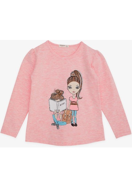 Kız Çocuk Uzun Kollu Tişört Kız Bakılı 4-9 Yaş, Somon Melanj