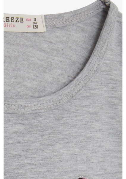 Kız Çocuk Uzun Kollu Tişört Kız Bakılı 4-9 Yaş, Gri Melanj modelleri