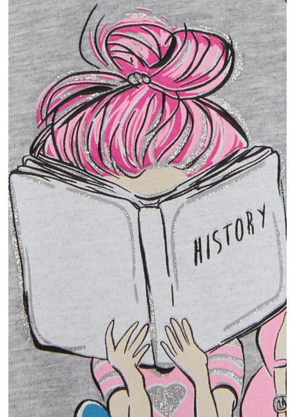 Kız Çocuk Uzun Kollu Tişört Kız Bakılı 4-9 Yaş, Gri Melanj fırsatları