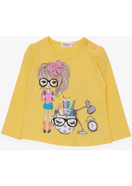 Kız Çocuk Uzun Kollu Tişört Ressam Kız Baskılı 1-4 Yaş, Sarı