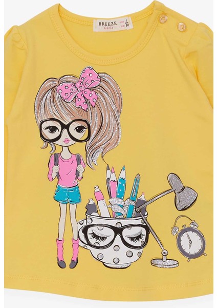 Kız Çocuk Uzun Kollu Tişört Ressam Kız Baskılı 1-4 Yaş, Sarı modelleri