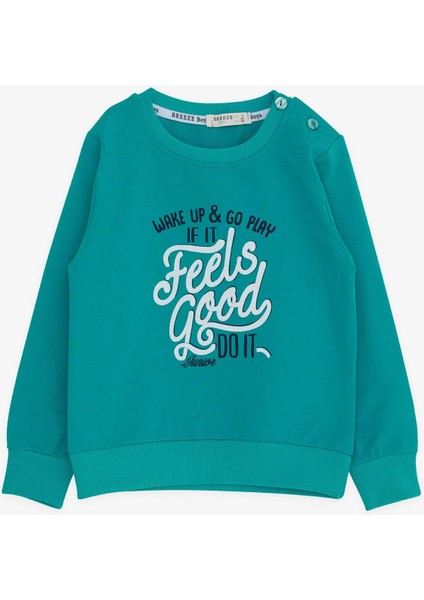 Erkek Çocuk Sweatshirt Yazı Baskılı 2-6 Yaş, Turkuaz
