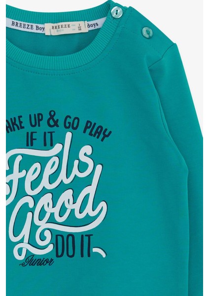 Erkek Çocuk Sweatshirt Yazı Baskılı 2-6 Yaş, Turkuaz