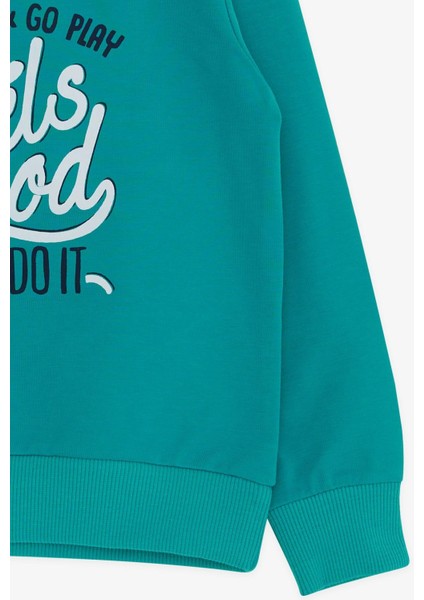 Erkek Çocuk Sweatshirt Yazı Baskılı 2-6 Yaş, Turkuaz